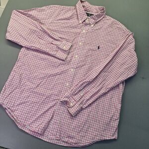 Ralph Lauren Mens XL Pink‎ Plaid Cotton Button Down Long Sleeve Shirt 0896